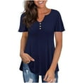 thumbnail image 4 of JINMGG Womens Tops under $5 Plus Size Women Clothing Solid T-Shirt Button Short Sleeve V-Neck Tops Navy XL, 4 of 6