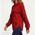 thumbnail image 4 of Long Sleeve Pullover Sweatshirt for Women Solid Drawstring Hoodie Front Kangaroo Pocket Curved High Low Hem Loose Spring Fall Winter Casual Tops, 4 of 6