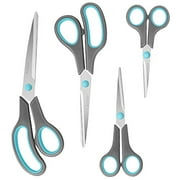 Asdirne Scissors Set of 4, Premium Stainless Steel Razor Blades, Ergonomic Semi-Soft Rubber Grip, Suitable for School, Office and Family Daily Use, 9.6''/8.5''/6.4"/5.4", Blue&Gray