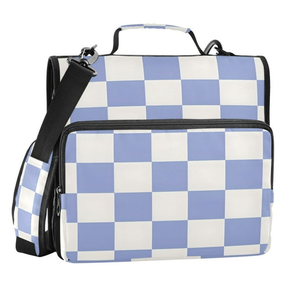 ALAZA Zipper Binder Blue Checkered Grid Pattern 3 Ring Trapper Keeper File Folder Organizer Bag