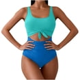 thumbnail image 1 of Ltctricy One Piece Swimsuit for Women Scoop Neck Tie Front Cut out Color Block Ruched Bathing Suits Slimming Swimwear, 1 of 2