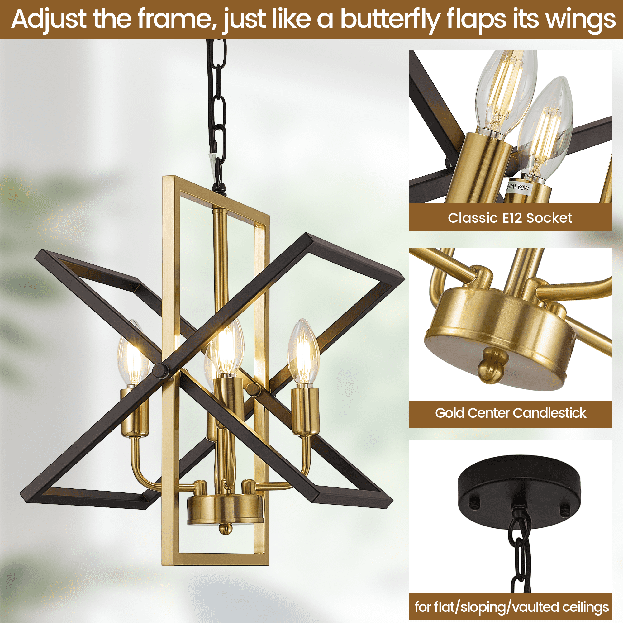 LovingAHome 4-Light Farmhouse Dining Room Light Fixture Candle Style Geometric Metal Pendant Light