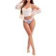 thumbnail image 2 of INSPIRE CHIC Women's Lace Trim Satin Elastic Low-Waisted Briefs Traceless Comfortable Breathable Hipsters M Light Blue, 2 of 4