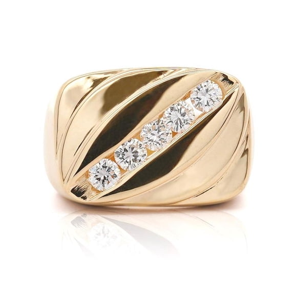 1 Carat Diagonal Diamond Channel Set 14k Gold Vintage Mens Ring