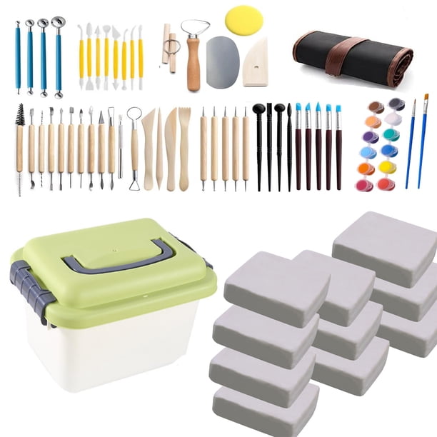 Set de arcilla WABAFL 5,5 kg de secado al aire + 52 herramientas de cerámica + caja