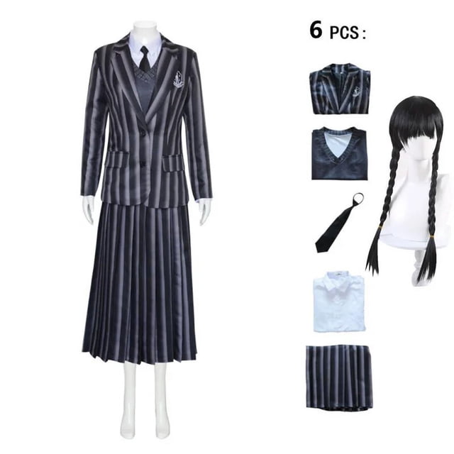 Disfraz de Addams para niños, uniforme escolar, ropa de fiesta de Halloween