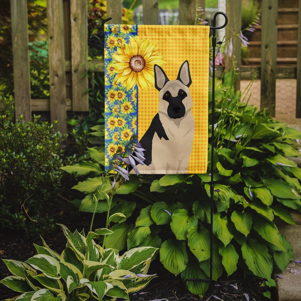Summer Sunflowers Black and Silver German Shepherd Flag Garden Size 11.25 in x 15.5 in