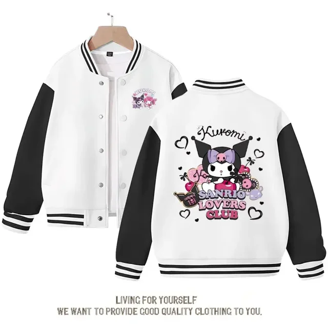 Sanrios Kuromi-Chaqueta de uniforme de béisbol para niño y niña, abrigo informal de manga larga con estampado Kawaii, ropa de regalo