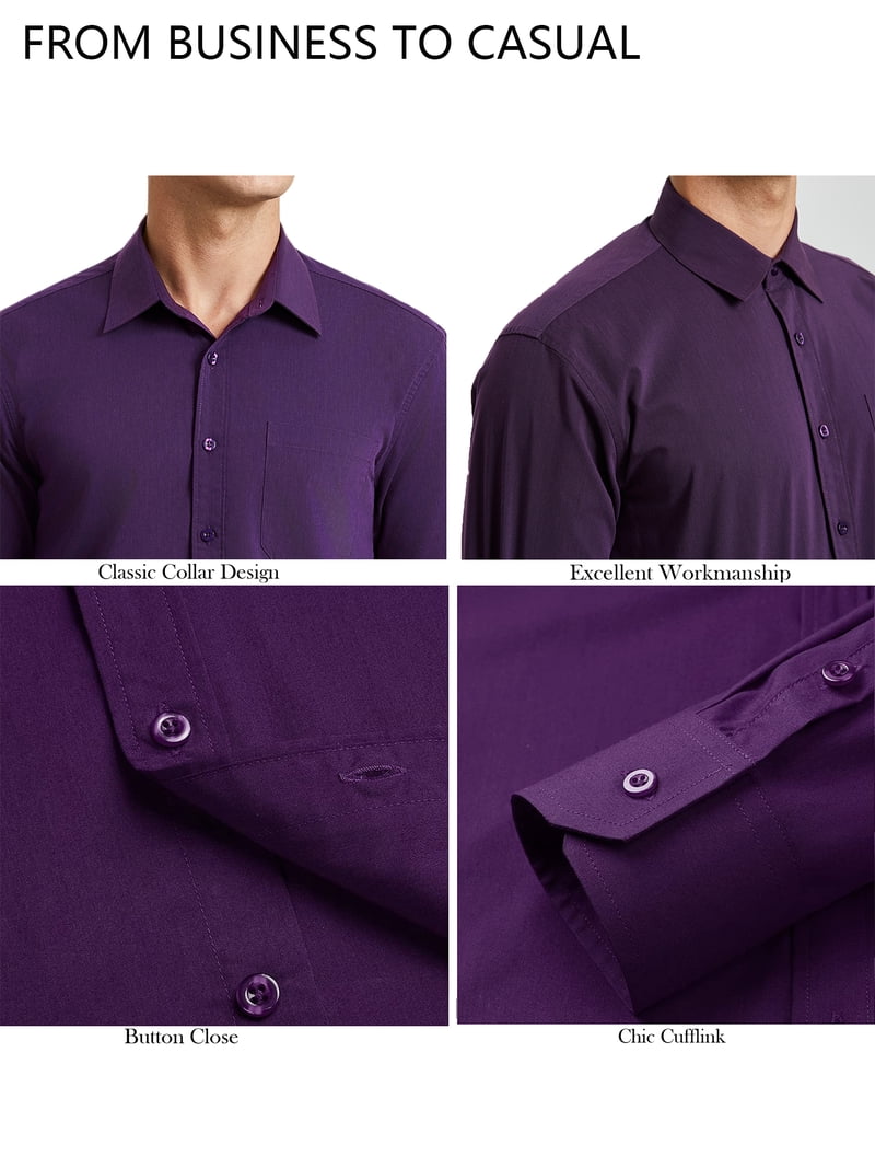 purple dress shirt walmart VKWEAR Men's Classic Fit Long Sleeve Wrinkle Resistant Button Down Premium Dress Shirt (Purple,2XL)