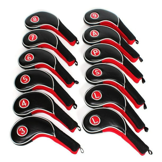 CRAFTSMAN GOLF iron cover iron club head cover 12pcs w/fixer clip closure black&red Walmart