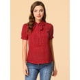 thumbnail image 2 of Blusa de Gasa con Cuello Peter Pan y Manga Corta con lunares para Mujer rojo XS Allegra K, 2 of 6