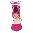 thumbnail image 5 of BLISSFUL STEP Women's Back to School Pointed Toe Sandals Lace Up Block Heel Faux Suede Dress Shoes Hot Pink 6, 5 of 7