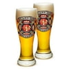 Pilsner â€“ Firefighter Gifts for Men or Women â€“ Fire Honor Courage Sacrifice 343 Badge Beer Glassware â€“ Barware Glasses Set of 2 (23 Oz)