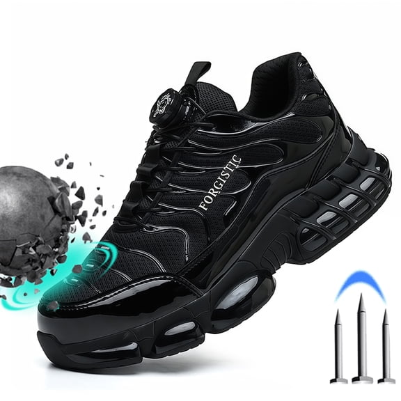 XQJ Men's Steel Toe Safety Shoes Breathable Puncture Proof Work Shoes Lightweight Industrial Protective Sneakers -Black- Size-6.5