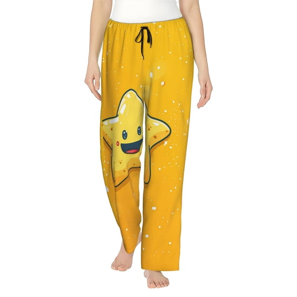 Balery Happy Cartoon Star Pantalones de pijama para mujer, pijamas ultraligeros, pantalones de estar por casa-Small