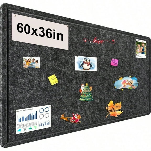 Large Bulletin Board Foldable 60x36 Inches Cork Board Alternative Large Felt Board Decorative Pin Board For Wall Foldable Photo Board SelfAdhesive Vision Board With 36 Pushpins Dark Gray