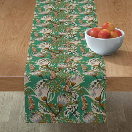 

Cotton Sateen Table Runner 108 - Butterfly Boho Floral Flowers Leaf Botanical Bohemian Turquoise Blue Green Nature Butterflies Print Custom Table Linens by Spoonflower