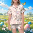 thumbnail image 2 of Ensemble de Pyjamas de Pâques pour Filles, Ensemble de Pyjamas à Manches Courtes avec Imprimé de Dessin Animé d'Œufs de Pâques et Boutons, Vêtements de Printemps 6-7 Ans, 2 of 4