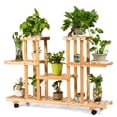 thumbnail image 7 of Topbuy 4-Tier Rolling Flower Rack Wood Plant Stand 12 Pots Bonsai Display Shelf w/ Lockable Casters, 7 of 7