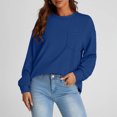 thumbnail image 2 of Tumotour Pullover Sweatshirts For Women Crew-Neck Long Sleeve Drop Shoulder Tops 2024 Fall Winter Casual Solid Color Pockets Textured Sweatshirts, 2 of 7