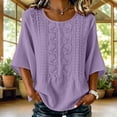 thumbnail image 2 of TFEOQRY Women's Cotton Linen Embroidery Blouse 3/4 Sleeve Crew Neck Casual Loose Lightweight Tops for Daily Wear, 2 of 9
