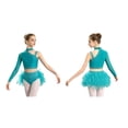 thumbnail image 3 of iiniim Girls Hip Hop Jazz Dance Outfits Rhinestones Crop Top and Ruffles Feather Skirt Set Blue Green 14, 3 of 7