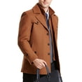 thumbnail image 4 of Men's Quilted Wool Coat Slim Fit Single Breasted Thick Walker Coat with Removable Collar Camel XXL, 4 of 5