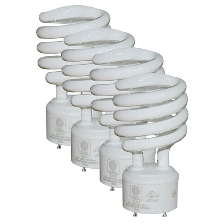 SleekLighting - GU24 23Watt 2 Prong Light Bulbs- UL approved-120v 60Hz - Mini Twist Lock Spiral -Self Ballasted CFL Fluorescent Bulbs- 4200K 1600lm Cool White 4pack (100 Watt Equivalent)