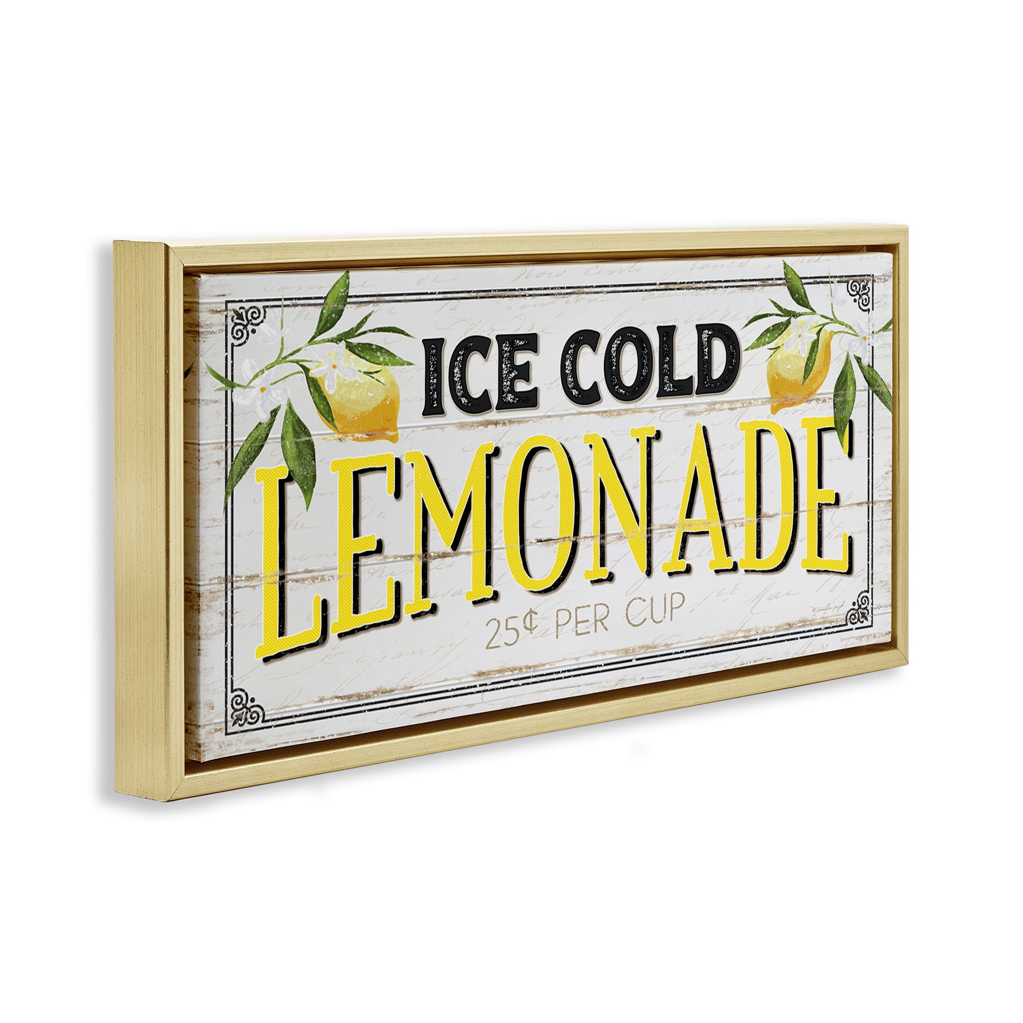 Stupell Industries Vintage Lemonade Stand Sign Food & Beverage Painting Gold Floater Framed Canvas Art Print Wall Art, 31 x 14