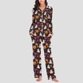 thumbnail image 5 of sdhkgrrt Women's Plus Size 2 Piece Pajama Set Collared Long Sleeve Shirt Wide Leg Pants Halloween Printed Lounge Outfit Soft Loose Matching Casual Fall Tracksuit, Purple L, 5 of 8
