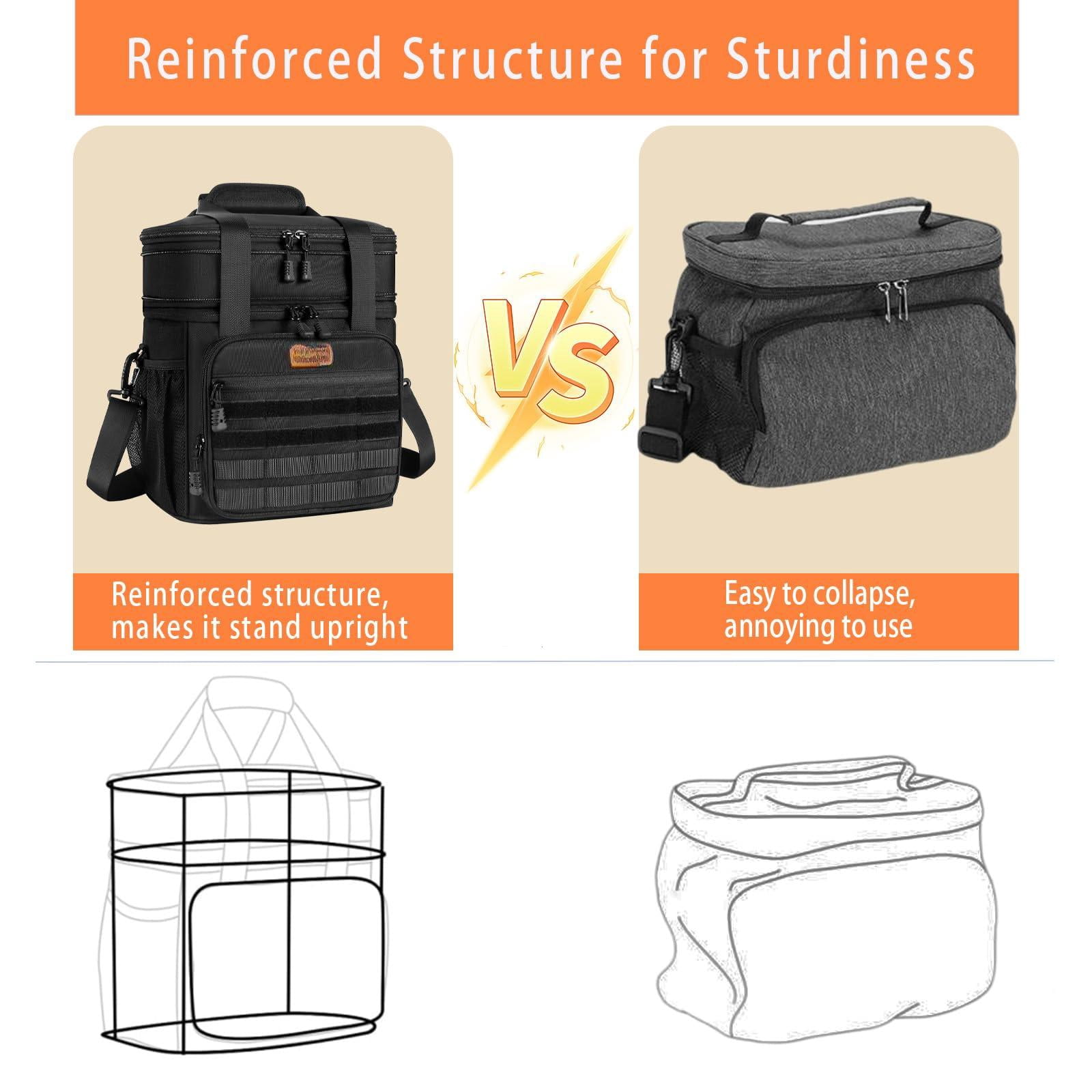 Insulated Lunch Bag Box - Expandable Large Cooler For Men Versatile Lunchbox Adults Work Shifts Outdoor Trips Black 16l