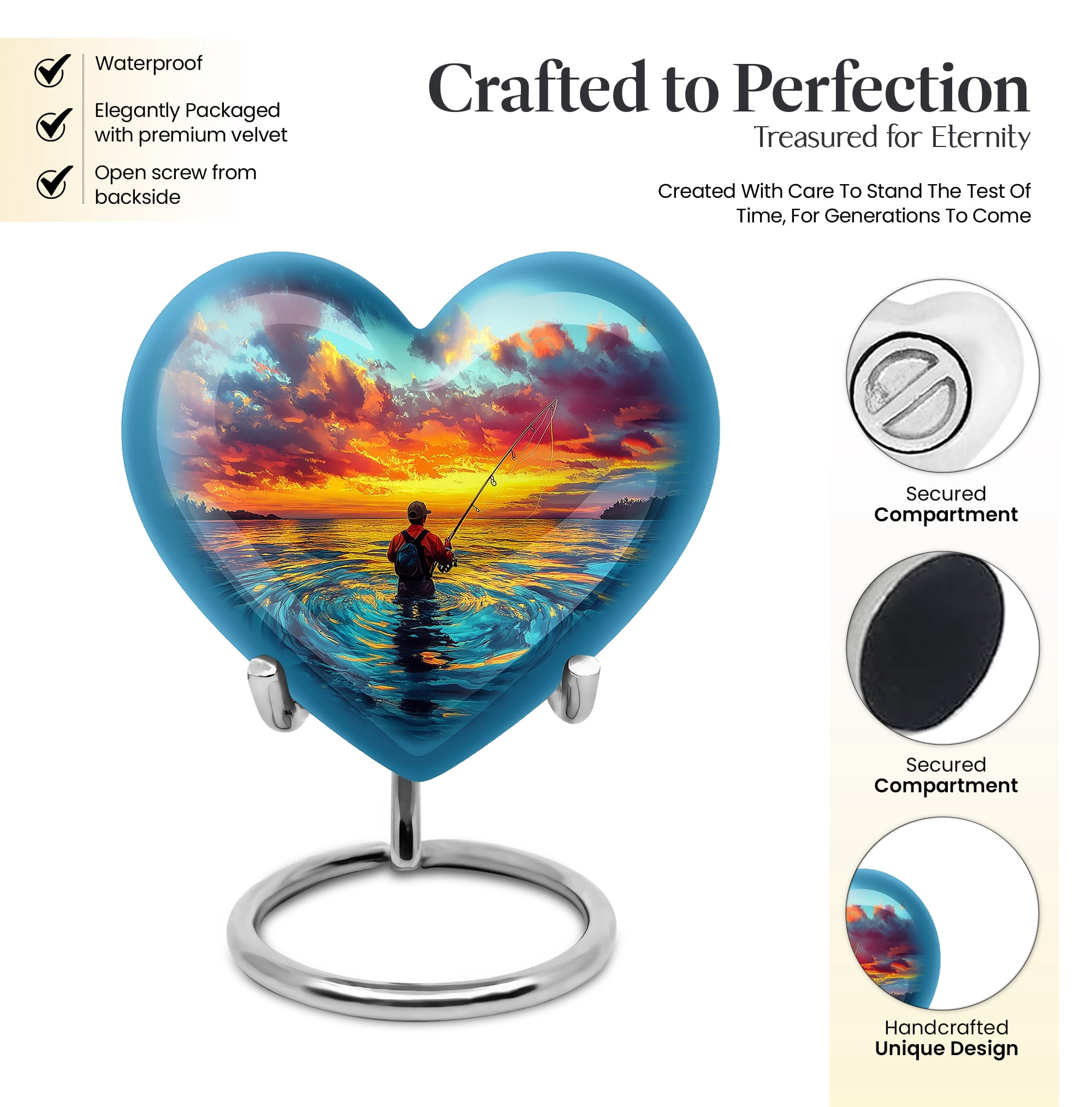 SABURIAL Fishing Urn - Little Cremation Urn For Ashes Adult Female - Large Funeral Urns For Human Ashes Adult Male - Keepsake Burial Urns - Combo Of 8 Inch & 3 Inch