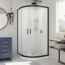 Prime 36 Inch x 74-3/4 Inch Semi Frameless Frosted Glass Sliding Shower Enclosure in Chrome with White Base Kit