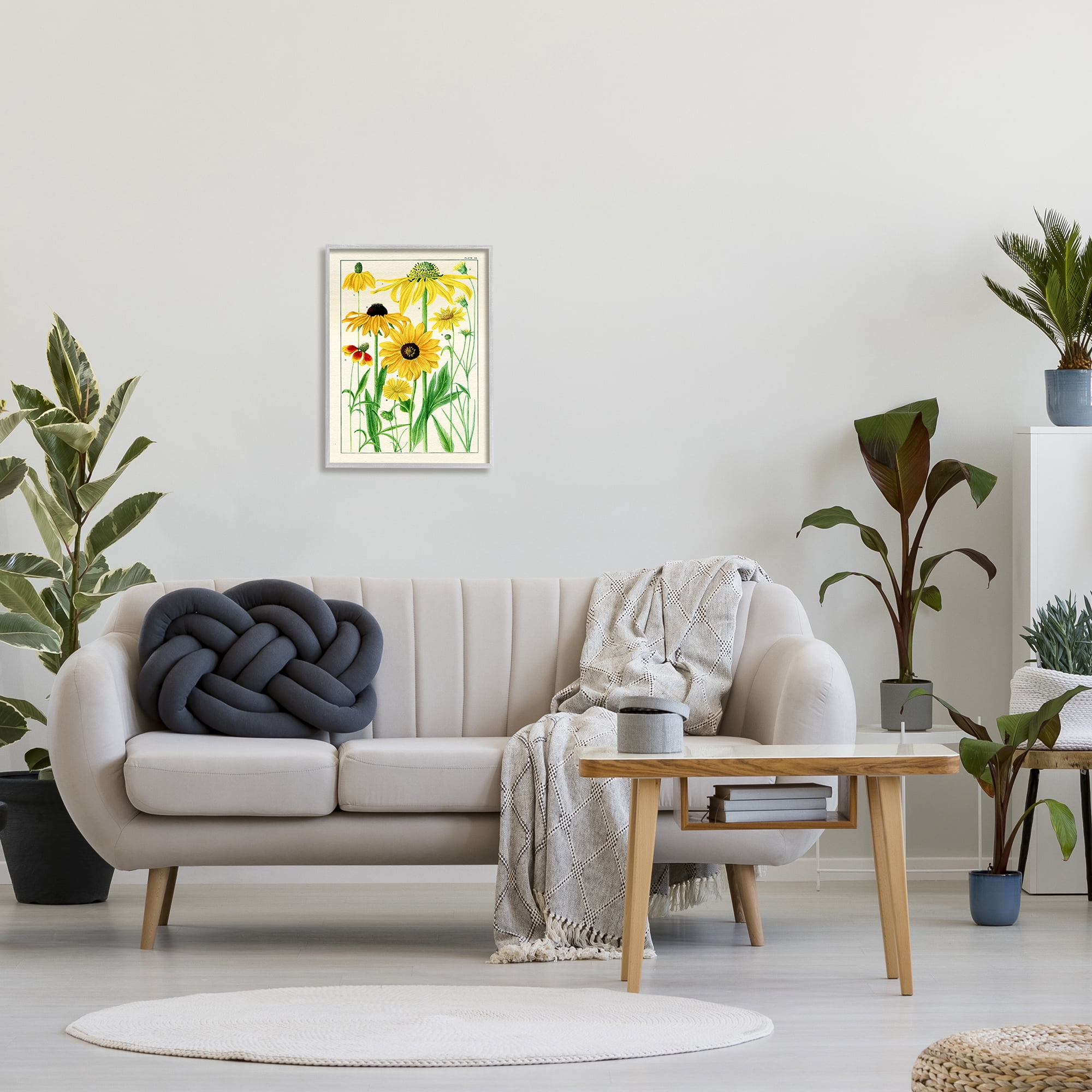 Stupell Industries Vintage Yellow Daisies Botanical & Floral Painting Gray Framed Art Print Wall Art, 16 x 20