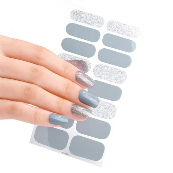 16Pieces Nail Strips, Long Lasting Semi Cure Nail Stickers Nail Sticker