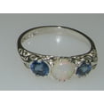 thumbnail image 6 of LBG British Made VINTAGE style Solid 10K White Gold Natural Opal & Blue Sapphire Trilogy Ring, 6 of 7