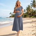thumbnail image 6 of Iyufng Maternity Maxi Dresses Women's Solid Color Stretch Fitted Short Sleeve Summer Dress Maternity Wear, 6 of 7