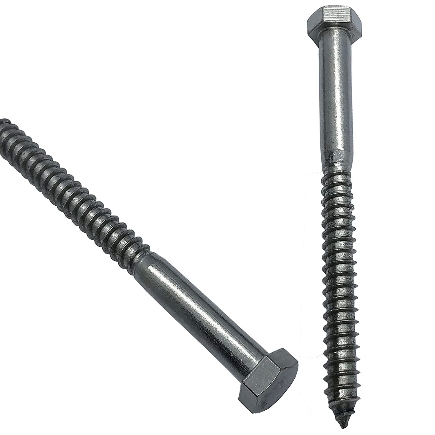 1/4" X 4" - 304 Grade Stainless Steel lag screws, Hex head fasteners, stainless steel screw. Use as Construction, wood, metal, lag screw or mounting screws fasteners lag bolts. Heavy duty screws. 25