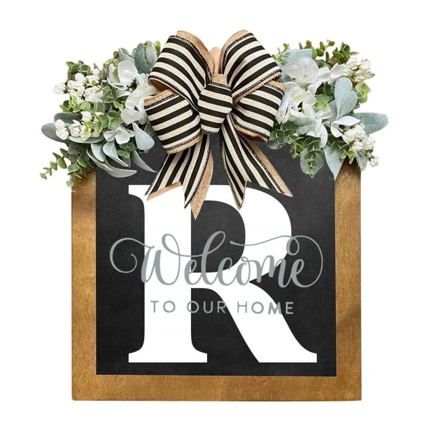 Corona de Madera Personalizada con Apellidos: Placa Colgante para Puerta Principal, Ideal para Todo El Año, con Letras Del Alfabeto de La a A La Z para Decoración Del Hogar y Regalos.