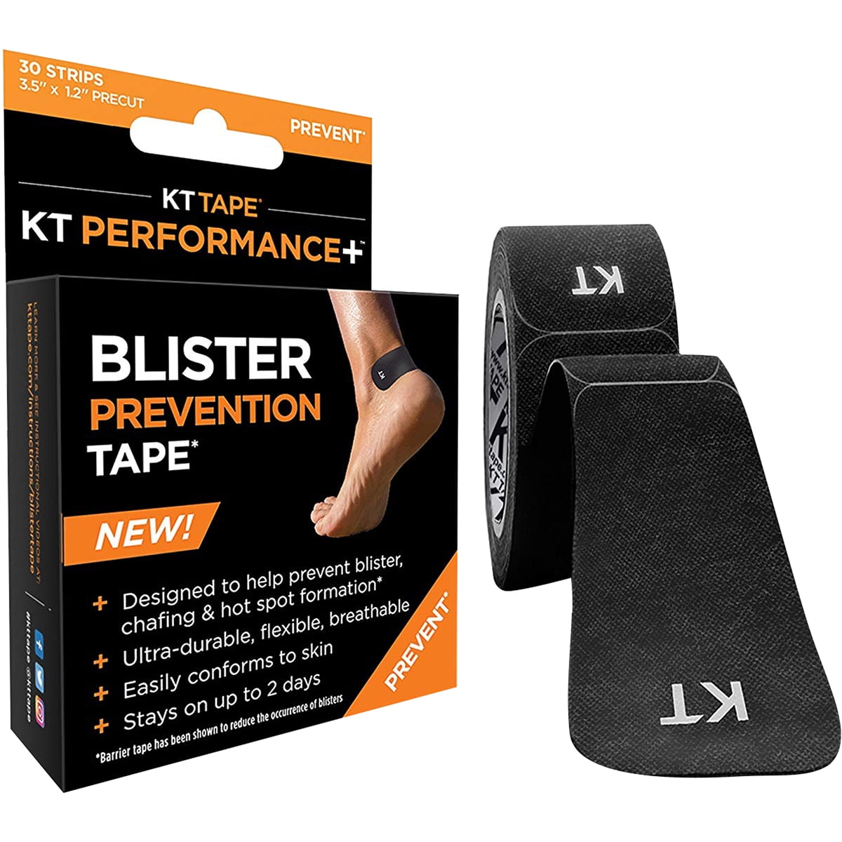 KT Tape Precut 3.5' Perfomance Blister Prevention Tape - 30 Strips - Black