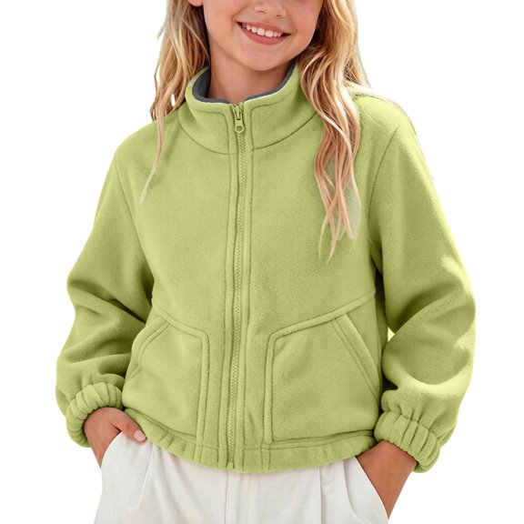 OGLCCG Girls Fleece Jacket Kids Zip up Stand Collar Sherpa Winter Coat with Pockets Fall Winter Soft Warm Fuzzy Outwear Size 3-14