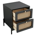 thumbnail image 4 of Euroco Rattan Wood Nightstand 2-Drawer Side Table for Bedroom, Living Room, Black, 4 of 7