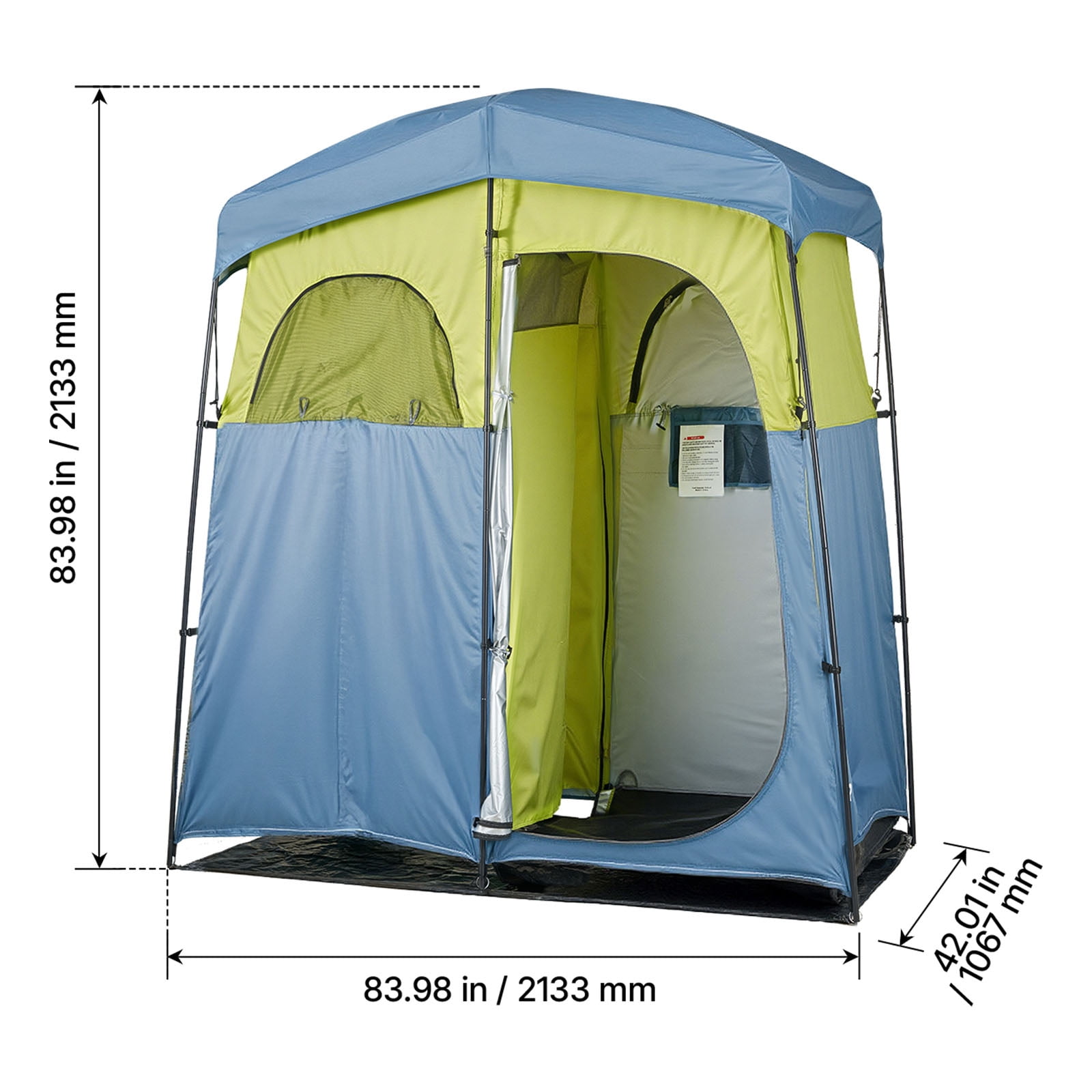 KFFKFF Portable Privacy Tent with Two Compartments, Includes Shower Bag, Ground Stakes, Ropes, Carry Bag, and Support Poles, Made of Durable 150D Oxford Fabric with Silver Coating
