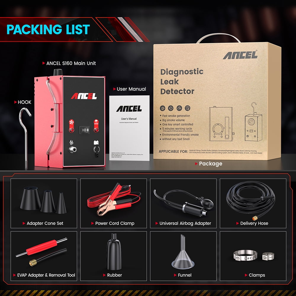 ANCEL S160 Automotive Smoke Machine with Built-in Air Pump Professional Leak Detector EVAP Vacuum Diagnostic Tester for Leaks Test in Vacuum,Pipeline Fuel, EVAP and All Cars System for All Vehicles