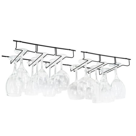 Kitchen Wine Cabinet - Under Cabinet Stemware Wine Glass Rack, Kitchen Bar Glass Display Storage 13.5 Inch - Black - Set of 2