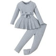 thumbnail image 2 of Bnwani Kids Long Sleeve Sets Belt Solid Cute Blouses And Pants Set 2 pieces Gray Size 4-5t, 2 of 9