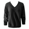 thumbnail image 4 of Arlun V-Neck Sweaters for Women Soft Long Sleeve Versatile Knitted Sweater Casual Loose Fit Solid Color Drop Shoulder Pullover Tops Autumn and Winter Going out Clothes GY2 XL, 4 of 5