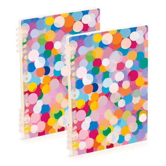FORMRS 1-Subject Spiral Notebook 8" x 5" College Ruled 60 Refillable Sheet A5 Hard Cover, 2 Pack, Purple Colorful Circles