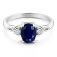 thumbnail image 2 of Gem Stone King 925 Sterling Silver Blue Sapphire and White Moissanite 3-Stone Rings for Women (1.88 Cttw, Gemstone September Birthstone, Oval 8X6MM, Available in Size 5, 6, 7, 8, 9), 2 of 5