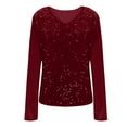 thumbnail image 5 of Xdegoge Sequin Tops for Women Party Night Velvet Dressy Casual Glitter Sparkly Blouse Long Sleeve Holiday Christmas V Neck Evening Bling Shirts, 5 of 6